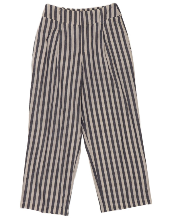 Zara Womens High Waist Cropped Trousers XS W24 L24 Marineblå stribet