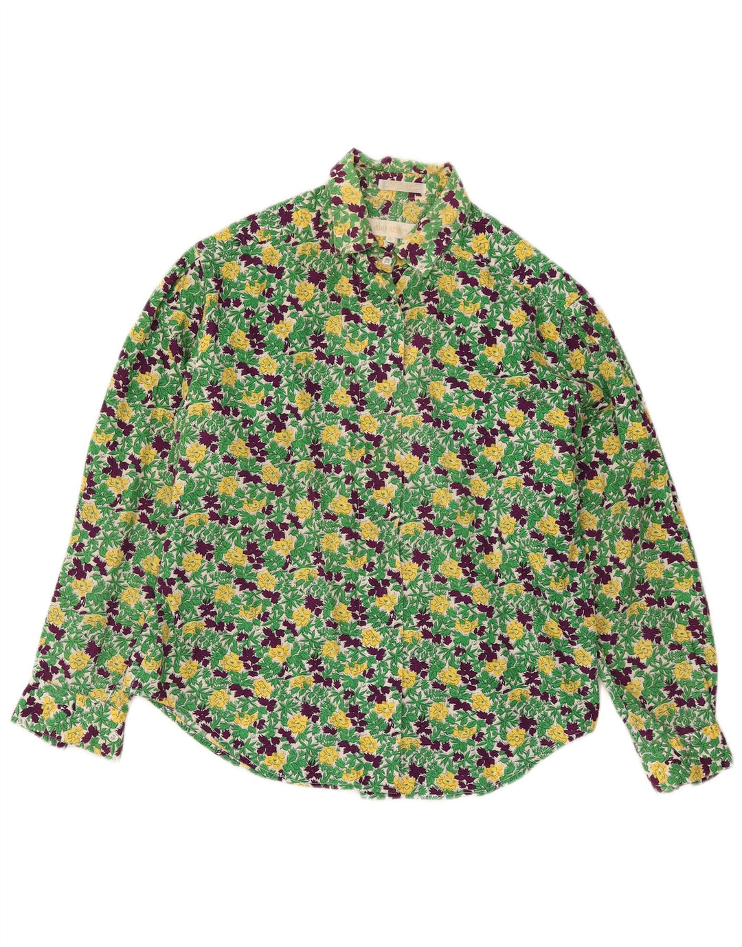 John Henry Dame Oversized Shirt US 12 Large Green Floral Cotton
