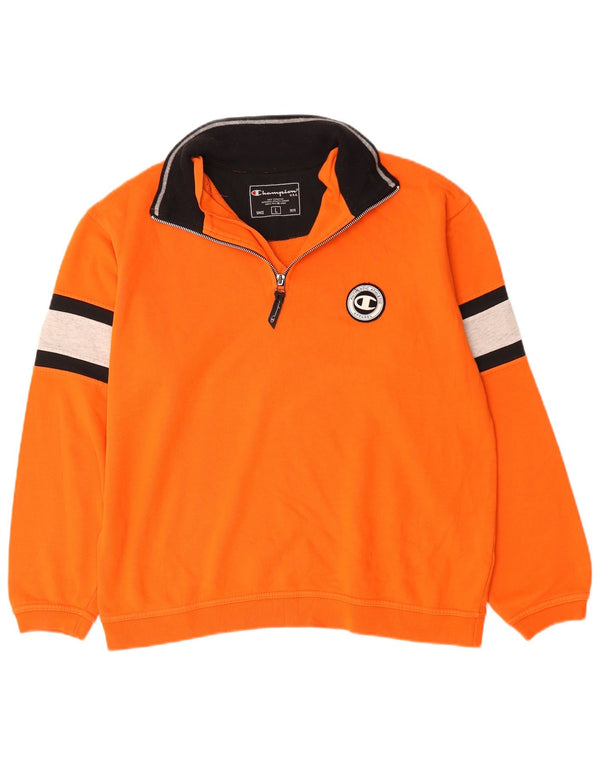 Champion Herre Zip Neck Sweatshirt Jumper Large Orange Colourblock Bomuld