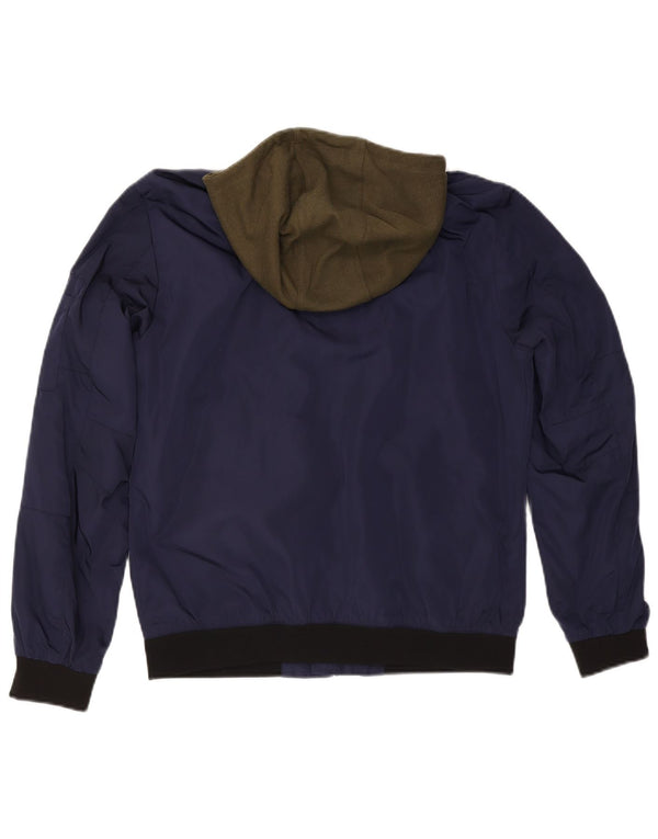 Zara Herre Hooded Bomber Jacket UK 40 Large Navy Blue Colourblock Polyester