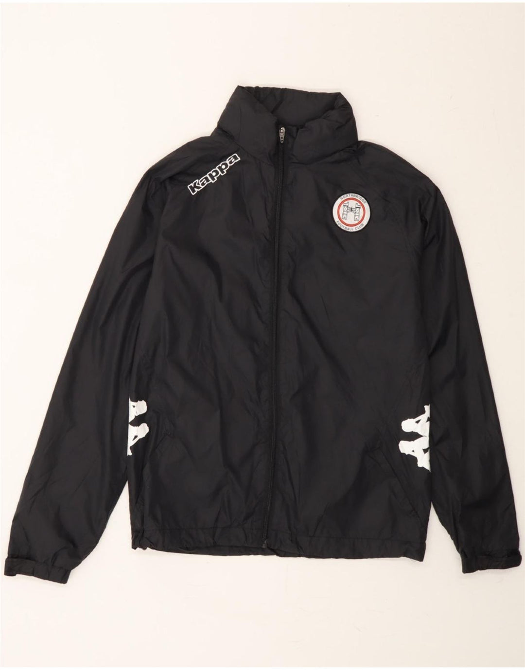 KAPPA Boys Hooded Graphic Rain Jacket 11-12 Years Black Polyester Vintage Kappa and Second-Hand Kappa from Messina Hembry 