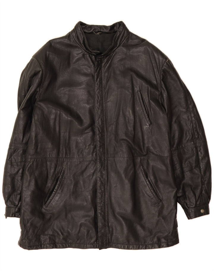 VINTAGE Mens Leather Coat UK 40 Large Black Vintage Vintage and Second-Hand Vintage from Messina Hembry 