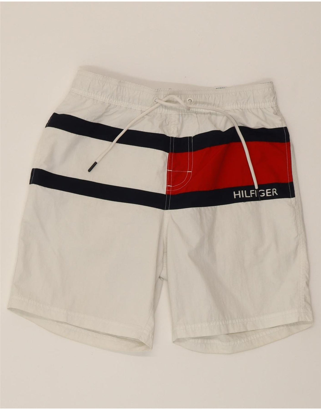 TOMMY HILFIGER Mens Swimming Shorts Small  White Colourblock Polyester Vintage Tommy Hilfiger and Second-Hand Tommy Hilfiger from Messina Hembry 