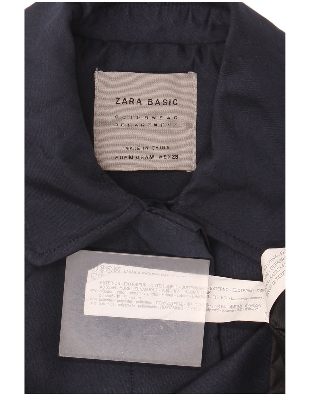 Zara Dame Overfrakke UK 14 Medium Marineblå Bomuld