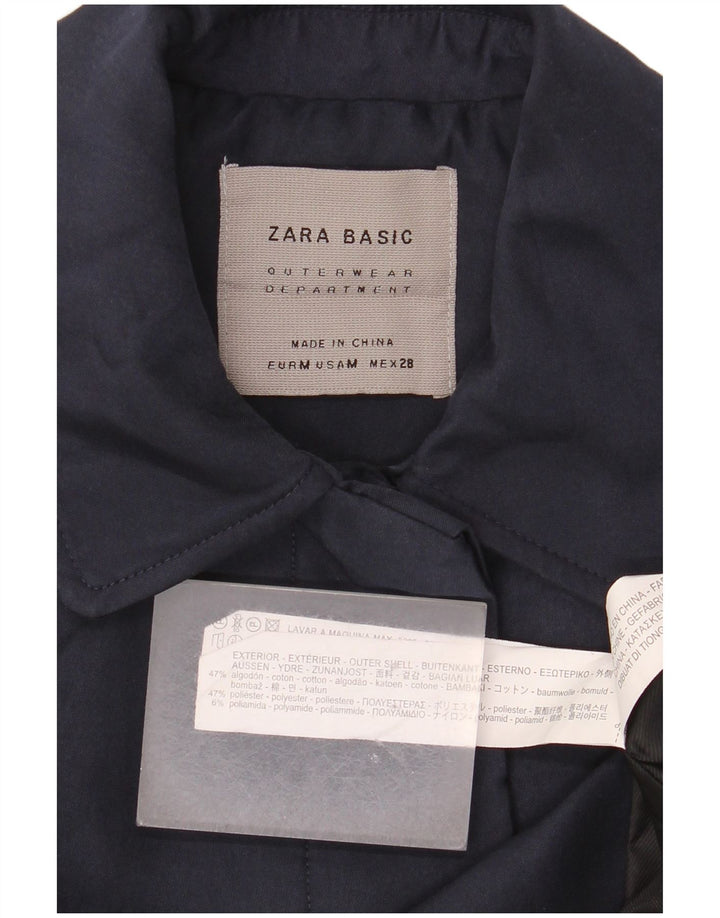 Zara Dame Overfrakke UK 14 Medium Marineblå Bomuld