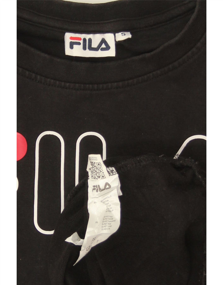 FILA Dame Oversized Grafisk Sweatshirt Jumper UK 10 Small Black Bomuld