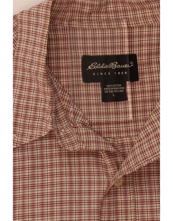 EDDIE BAUER Kortærmet herreskjorte Stor brun ternet bomuld