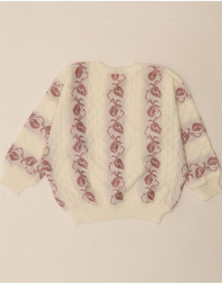 VINTAGE Womens 3/4 Sleeve Crew Neck Jumper Sweater IT 46 Large White Vintage Vintage and Second-Hand Vintage from Messina Hembry 