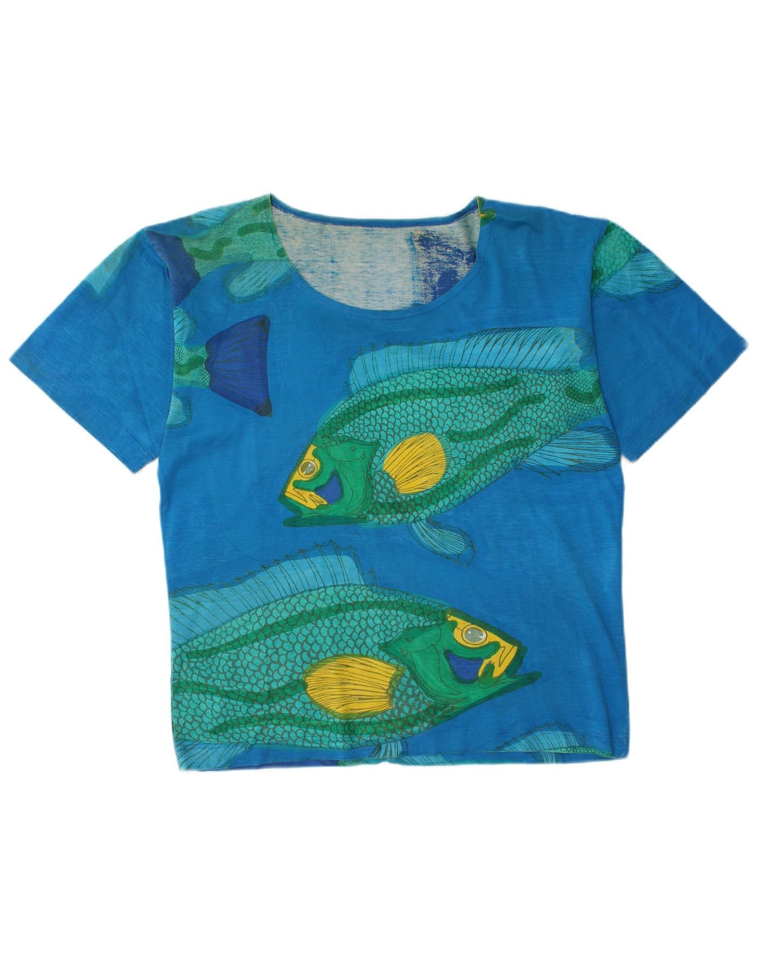 Vintage Dame Grafisk T-Shirt Top UK 16 Large Blue