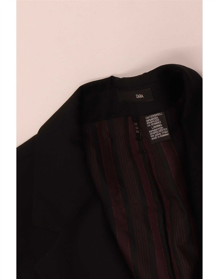 Zara Herre 2-knaps blazerjakke EU 50 Medium Sort Uld