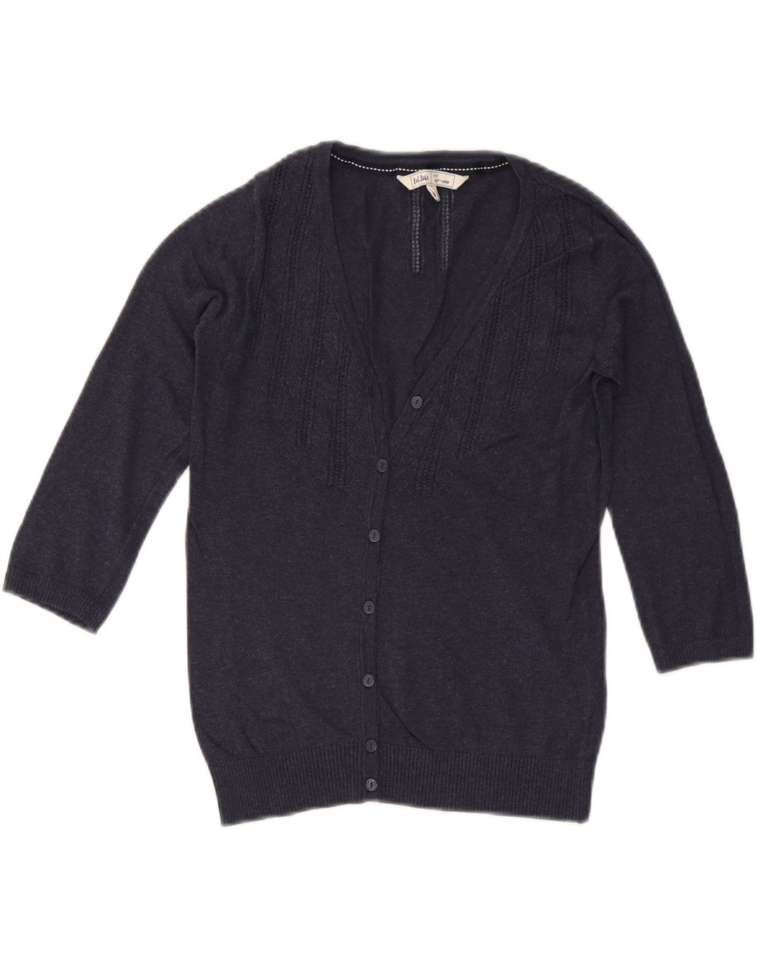 FAT FACE Dame 3/4-ærmet cardigantrøje UK 8 Lille marineblå bomuld