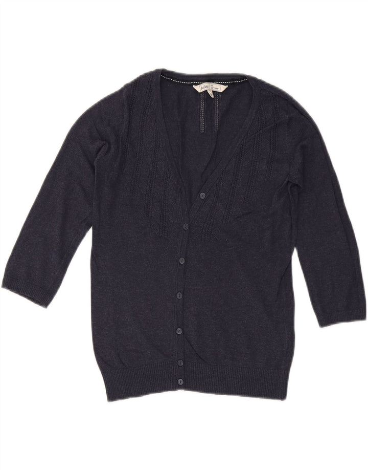 FAT FACE Dame 3/4-ærmet cardigantrøje UK 8 Lille marineblå bomuld