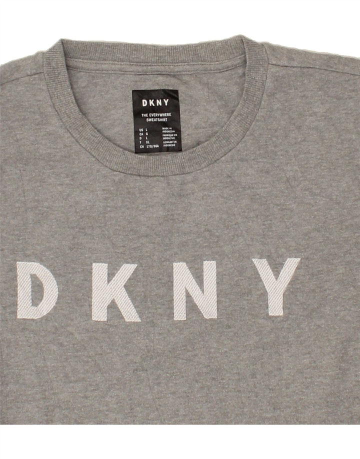 DKNY Womens Oversized Graphic Sweatshirt Jumper UK 14 Large Grey Cotton Vintage Dkny and Second-Hand Dkny from Messina Hembry 