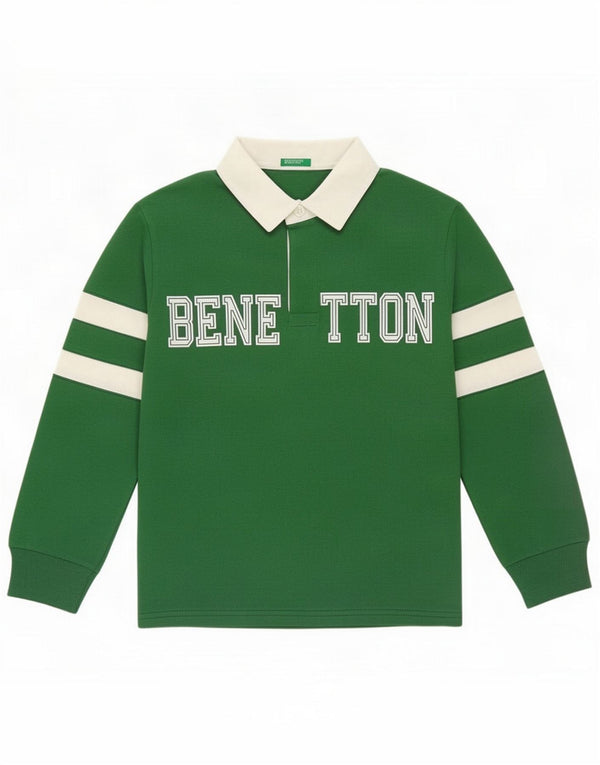 Benetton drenge grafisk rugby poloshirt 7-8 år Medium Grøn Farveblok