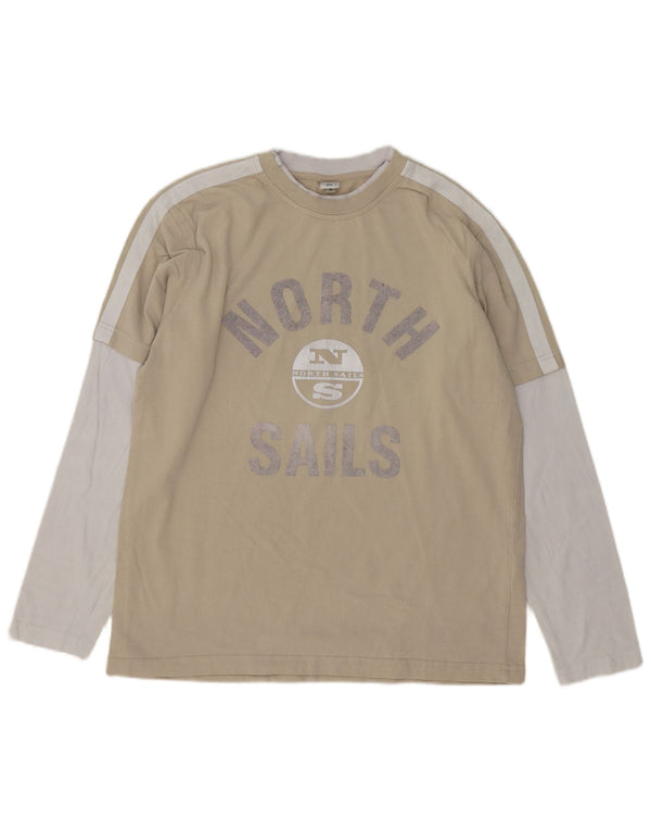 North Sails Mens Graphic Top Long Sleeve Medium Beige Colourblock Cotton