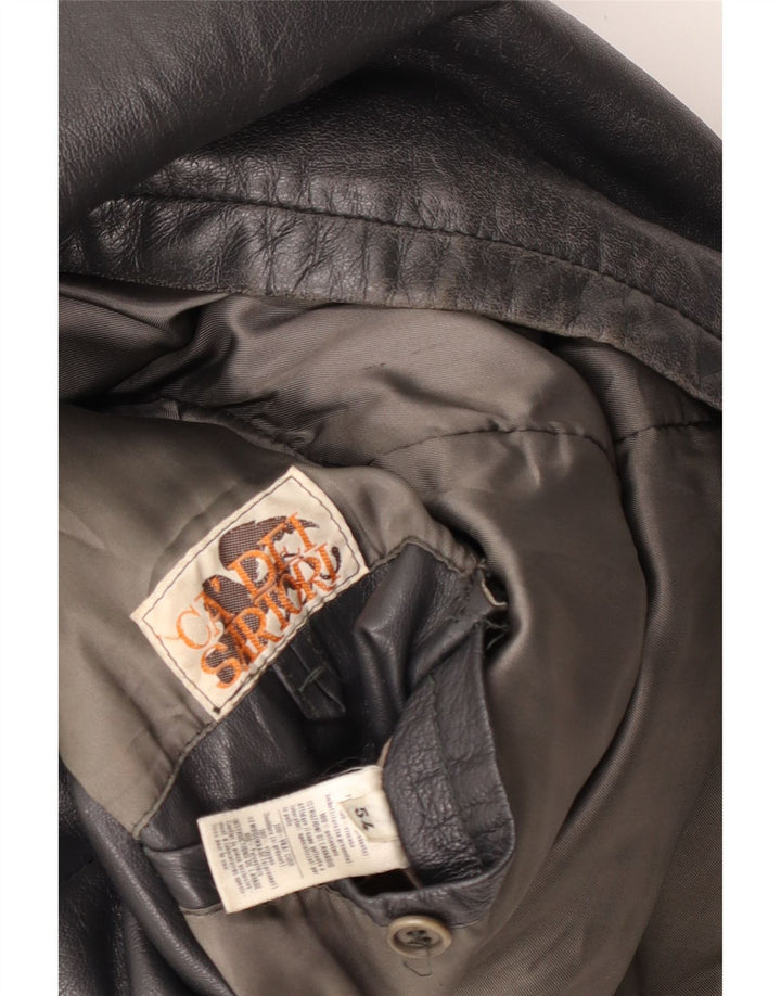 VINTAGE Herre Læderjakke IT 54 2XL Sort Læder