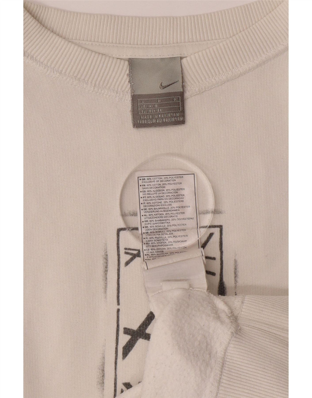 NIKE Womens Graphic Sweatshirt Jumper UK 14/16  Large White Cotton Vintage Nike and Second-Hand Nike from Messina Hembry 