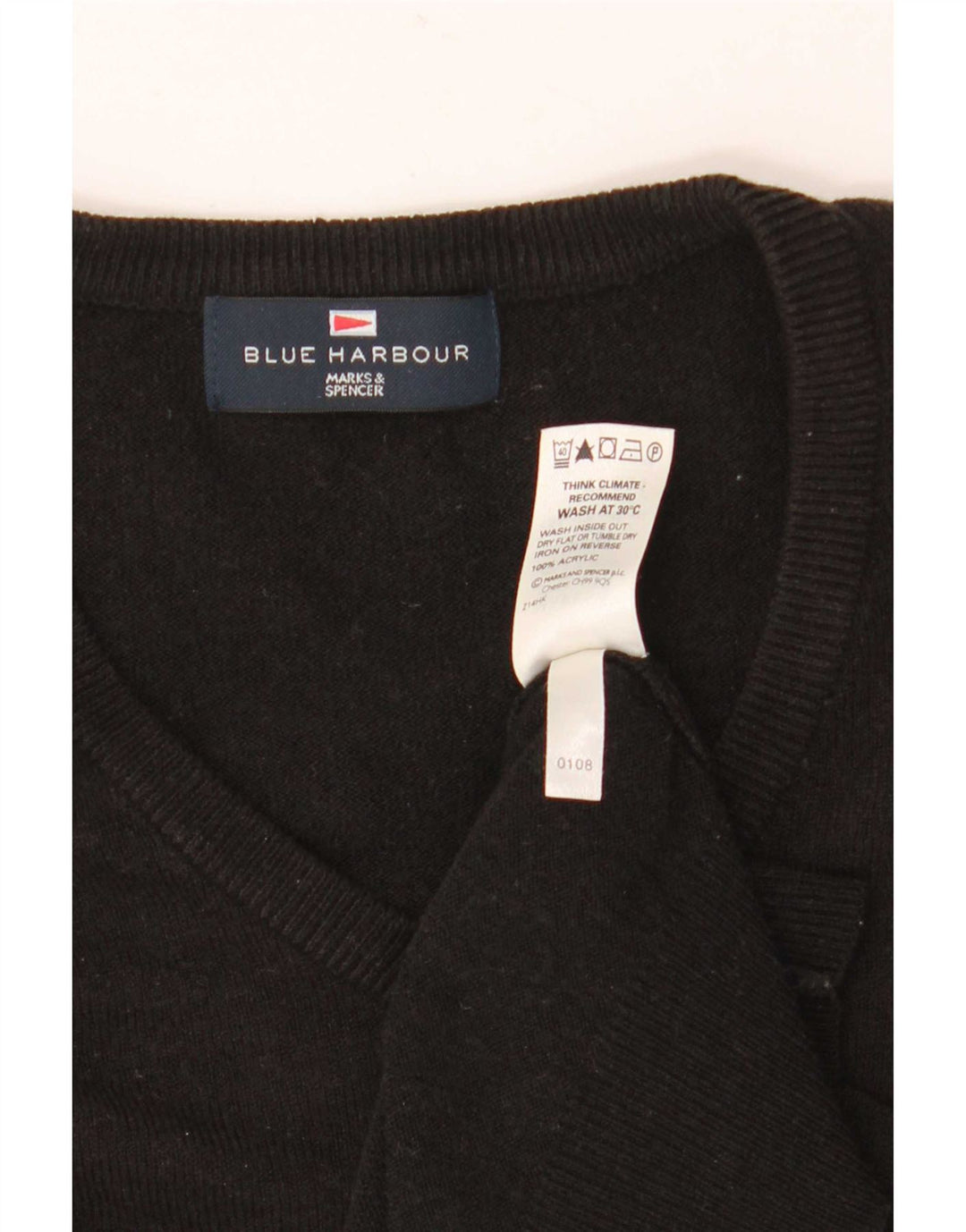 Marks & Spencer Herre Blue Harbor V-hals sweater Stor sort akryl