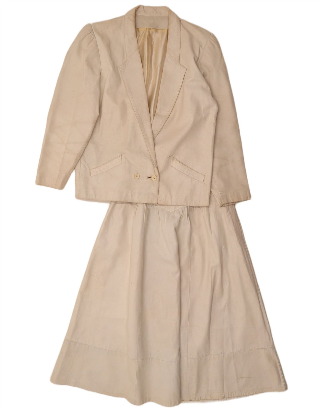 Vintage dame læder 2-delt nederdel Sæt UK 12 Medium W26 Off White