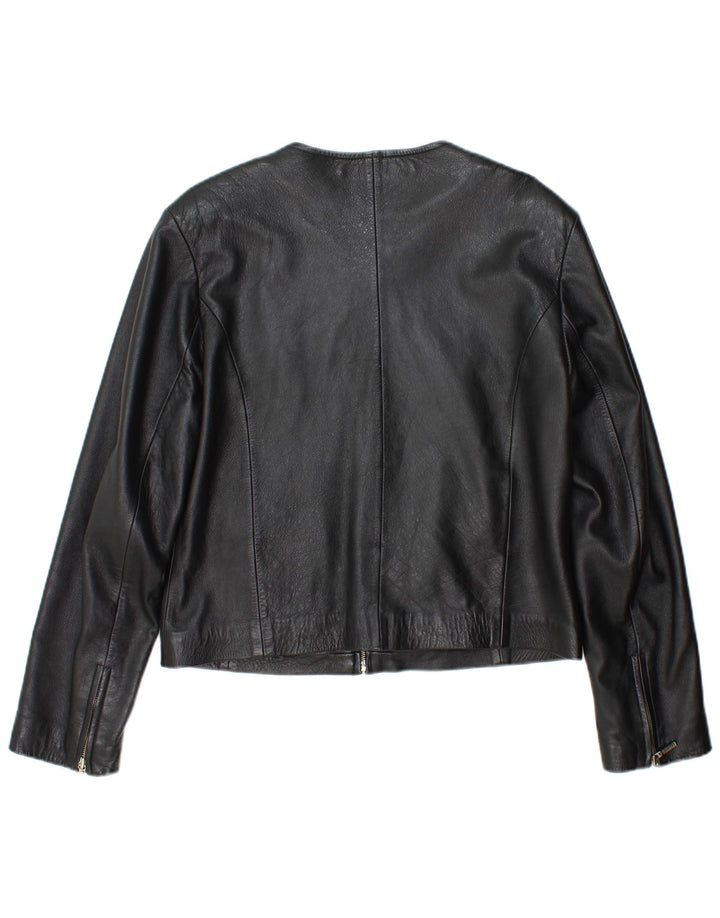 RABERG Dame Crop Læderjakke EU 42 Stor Sort Læder