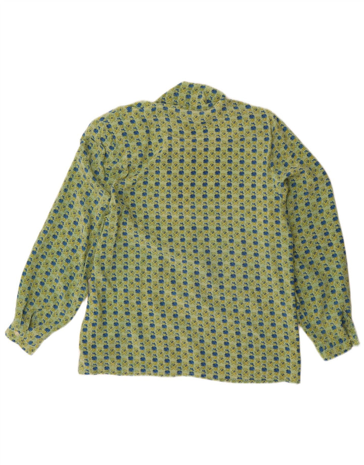 Ballon Dame Grafisk Oversized Skjorte Bluse EU 36 Lille Grøn Silke