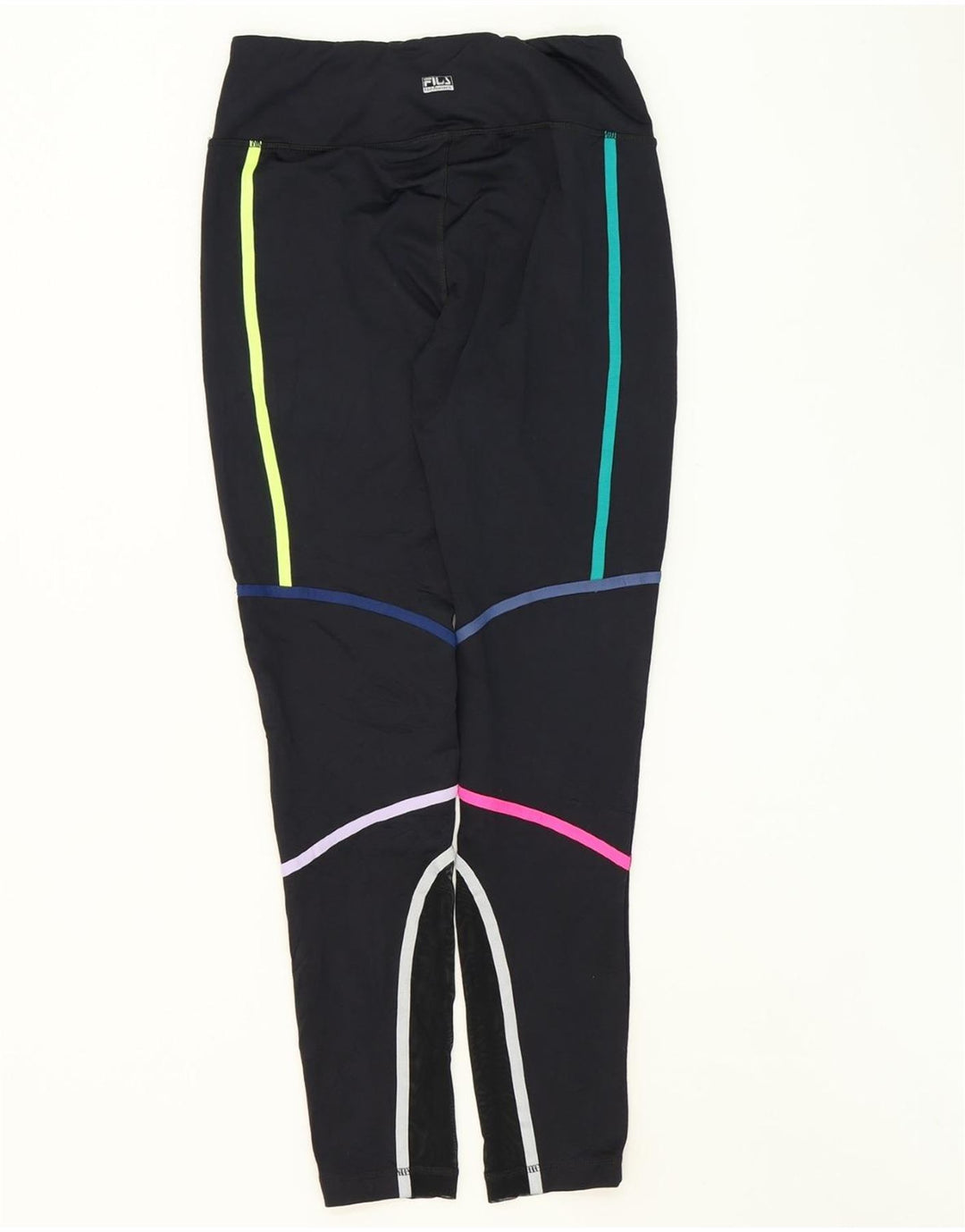 FILA Womens Abstract Pattern Leggings UK 14 Medium  Black Polyester Vintage Fila and Second-Hand Fila from Messina Hembry 