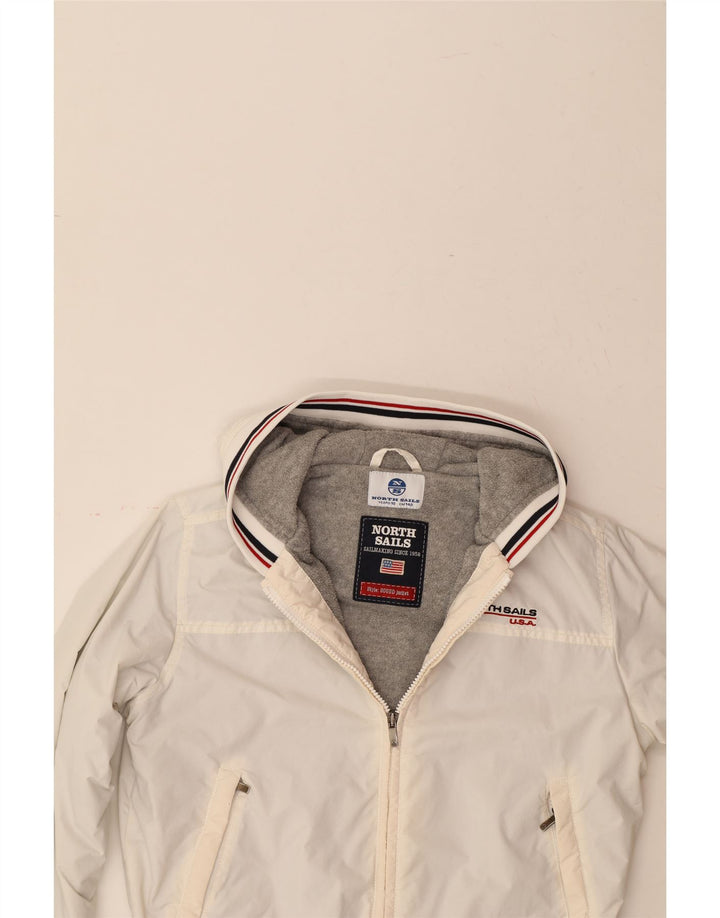 NORTH SAILS Boys Hooded Bomber Jacket 9-10 Years White Polyamide Vintage North Sails and Second-Hand North Sails from Messina Hembry 