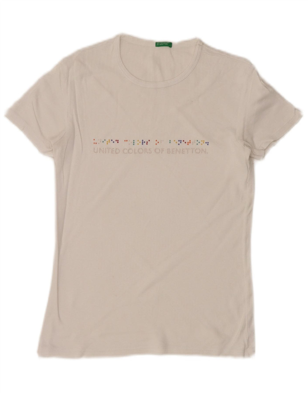 BENETTON Dame Grafisk T-Shirt Top UK 8 Small White