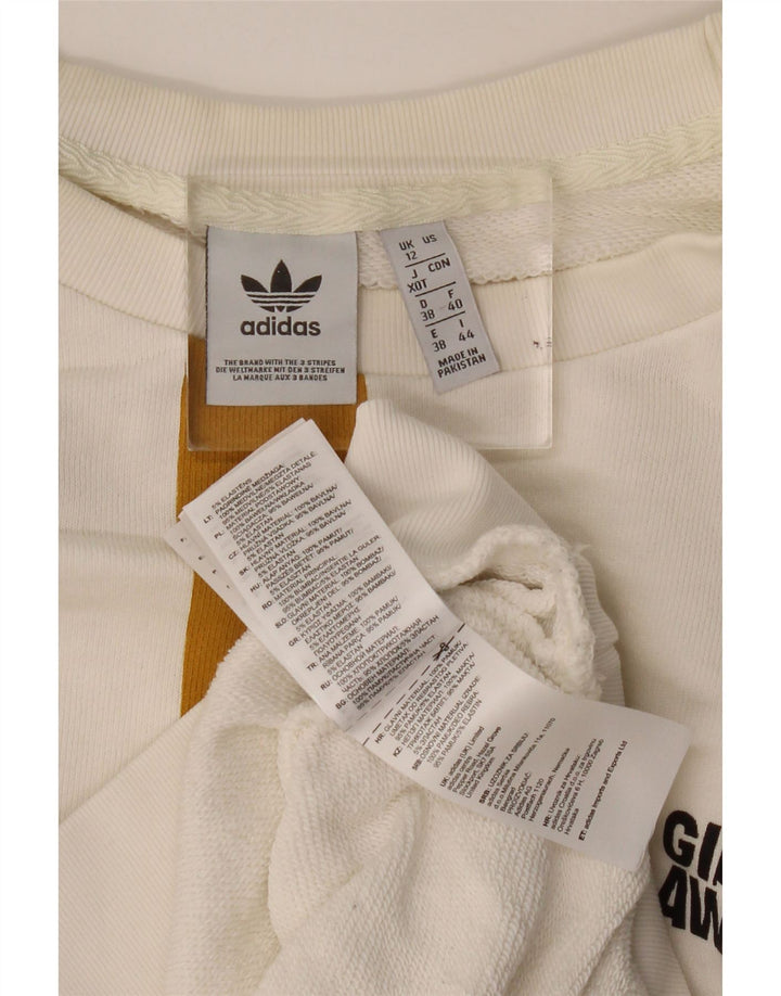 ADIDAS Dame Oversized Sweatshirt Jumper UK 12 Medium White Colourblock
