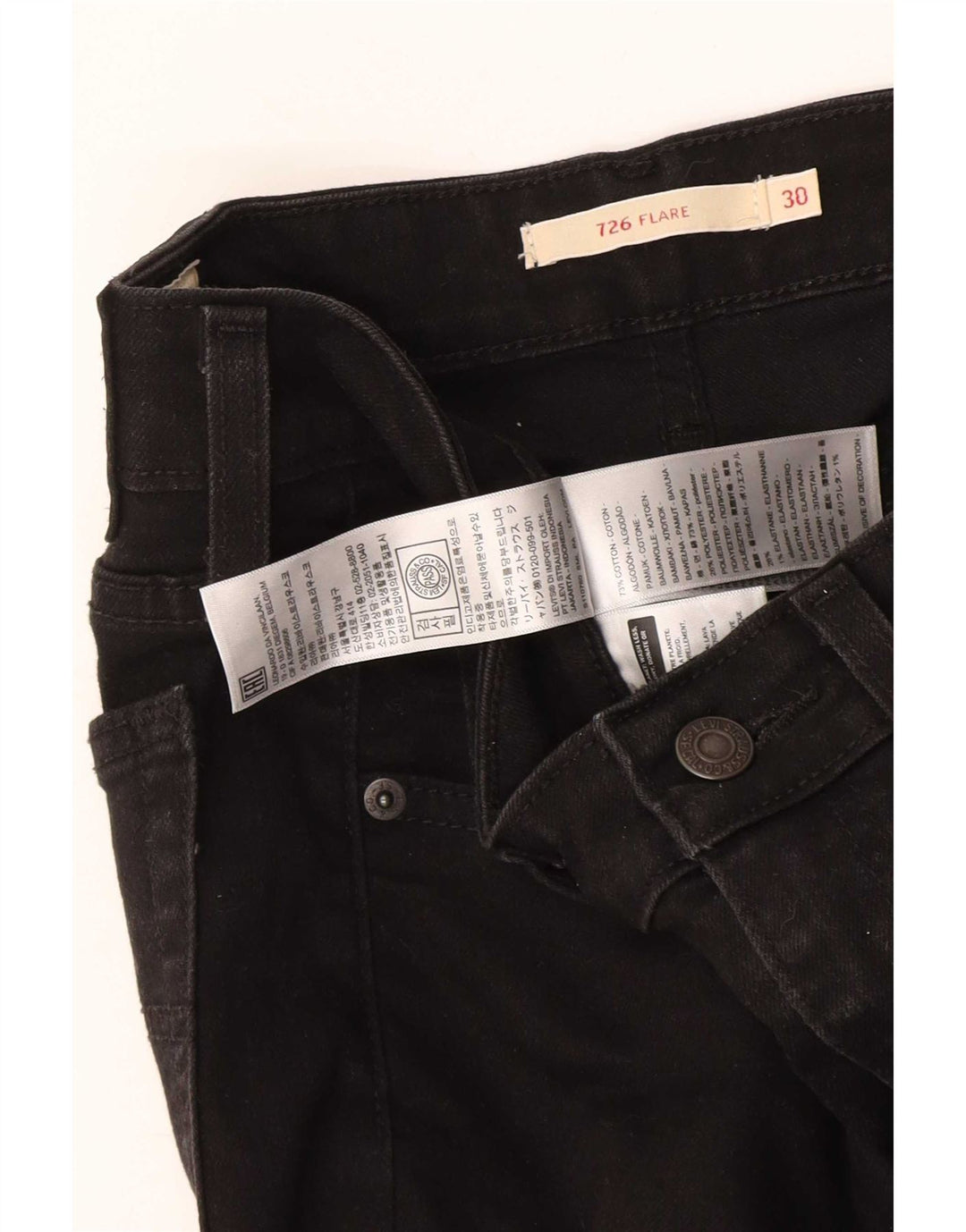 Levi's Dame 726 højtaljede flarede jeans W30 L30 sort bomuld