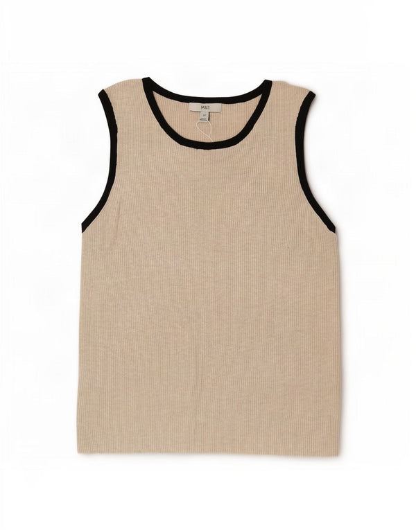 Marks & Spencer Womens Vest Top UK 22 3XL Beige Colourblock Viscose