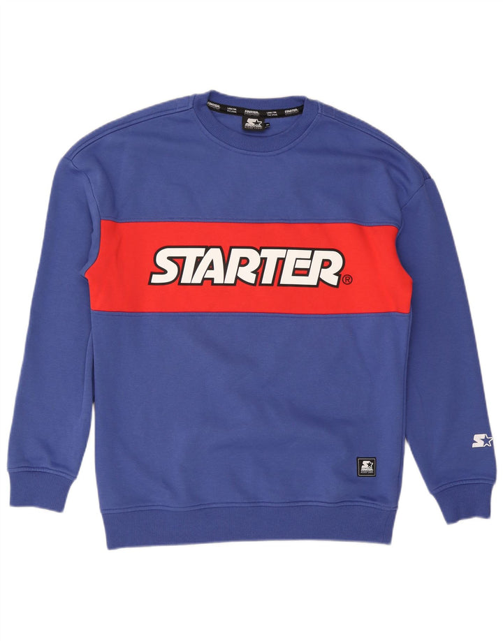 Starter Herre Grafisk Sweatshirt Jumper Medium Blue Colourblock Bomuld