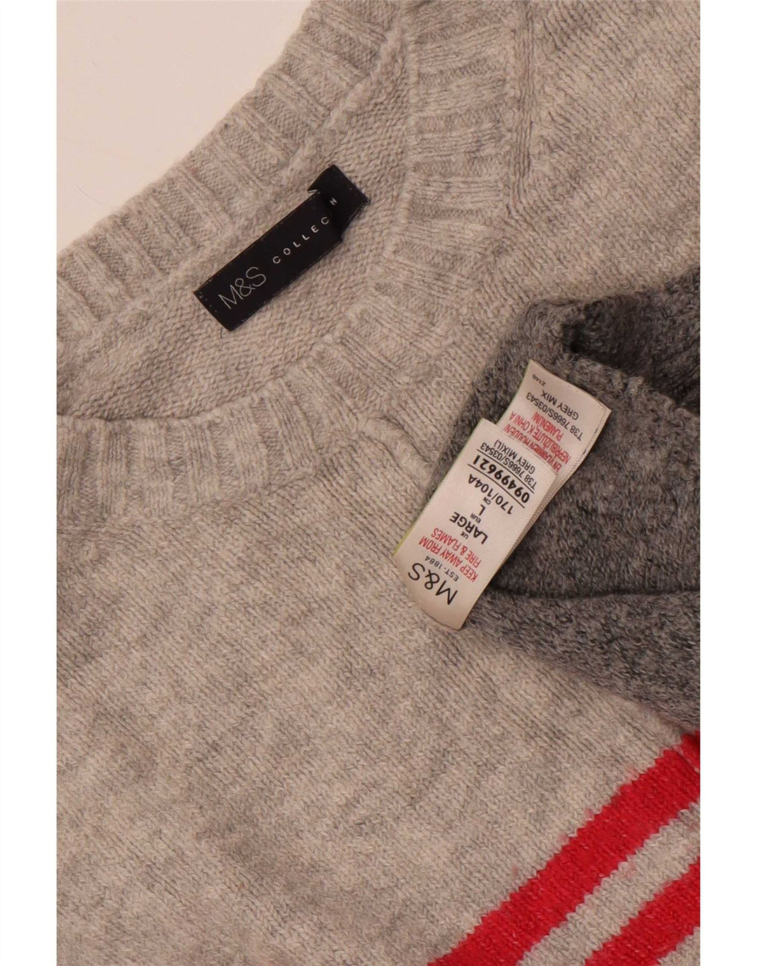 Marks & Spencer Dame sweater med rund hals DK 16 Stor grå stribet