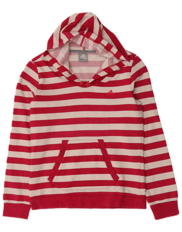 Adidas Dame Hoodie Jumper UK 14 Medium Pink Stribet Bomuld