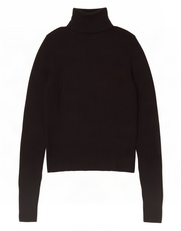 Zara Womens Crop Roll Neck Jumper Sweater UK 12 Medium Black Viscose