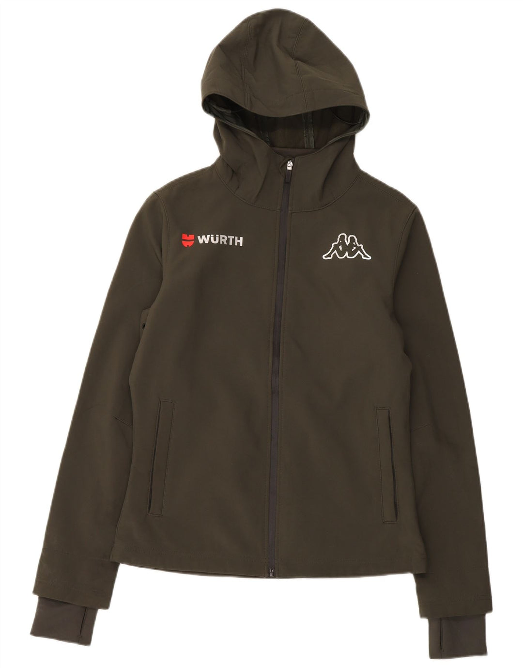 Kappa Dame Wurth Hooded Windbreaker Jacket UK 14 Medium Khaki Polyester
