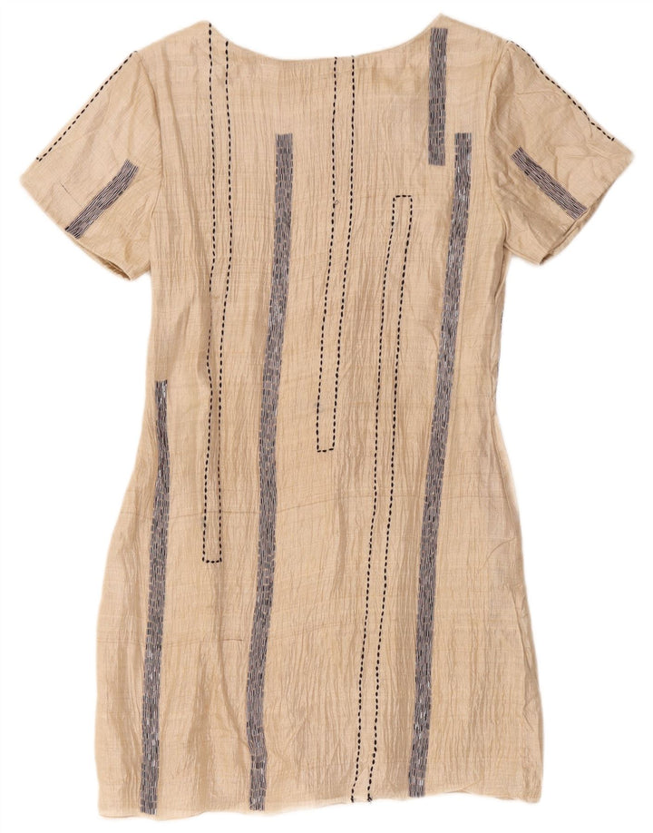 Aftershock Womens Shift Dress UK 14 Stor Beige Stribet