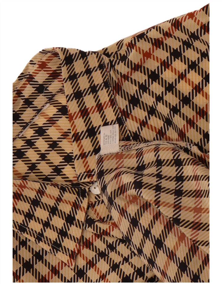 Vintage kortærmet skjorte til kvinder UK 18 XL Brun Houndstooth Silke