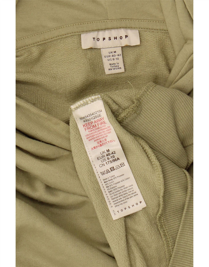 Topshop Dame Crop Hoodie Jumper UK 14 Medium Khaki Polyester
