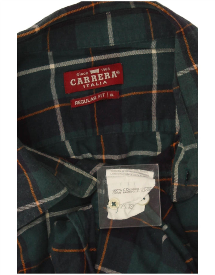 Carrera Herre Regular Fit Flanellskjorte XL Grøn ternet bomuld
