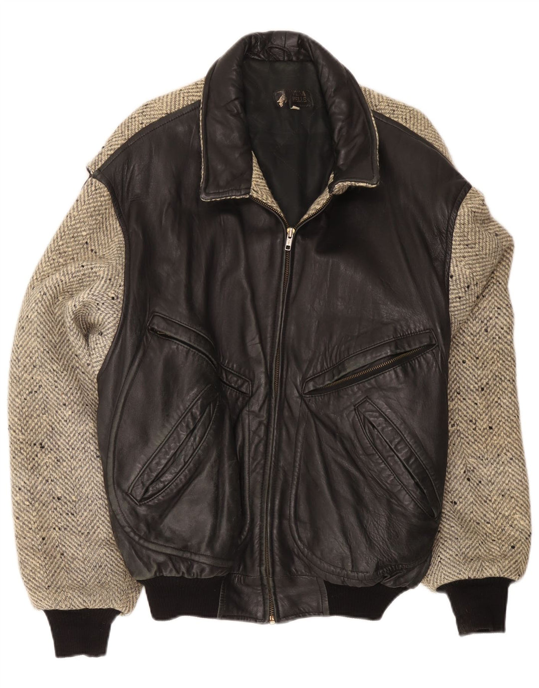 Vintage herre læderjakke IT 54 XL Sort Colourblock