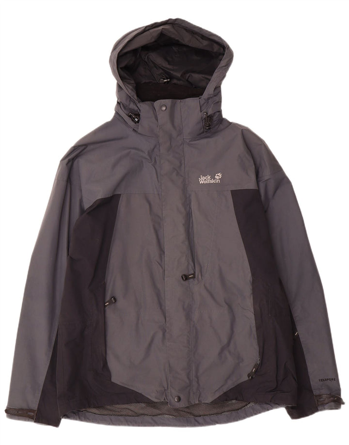 Jack Wolfskin Regnjakke med hætte til mænd UK 36/38 Medium Grey Colourblock