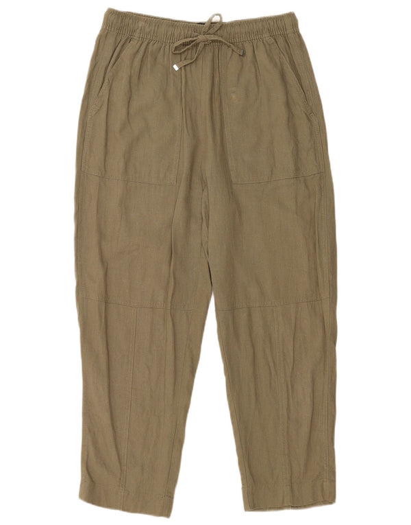 Zara Dame Højtalje Straight Cropped Bukser Medium W30 L23 Khaki Linen