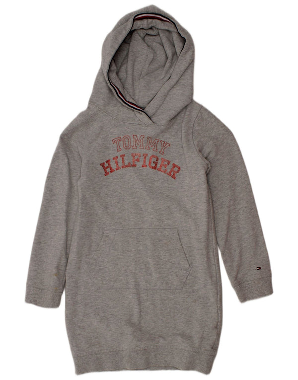 TOMMY HILFIGER Grafisk hættekjole til piger 5-6 år grå flækket bomuld