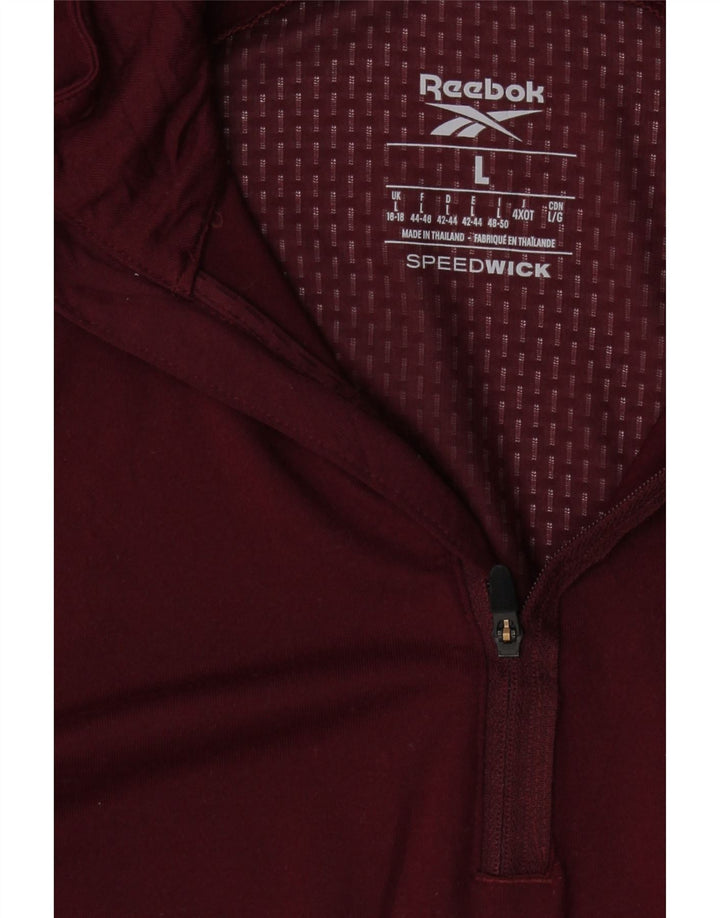 REEBOK Womens Zip Neck Pullover Tracksuit Top UK 16/18 Large Burgundy Vintage Reebok and Second-Hand Reebok from Messina Hembry 