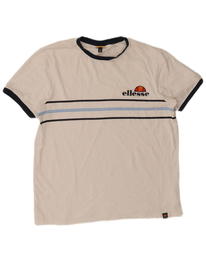Ellesse Herre T-Shirt Top XL Hvidstribet bomuld