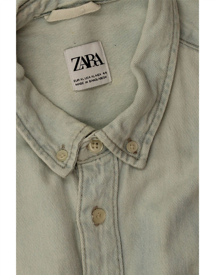 Zara Herre Denim Shirt XL Blå Bomuld
