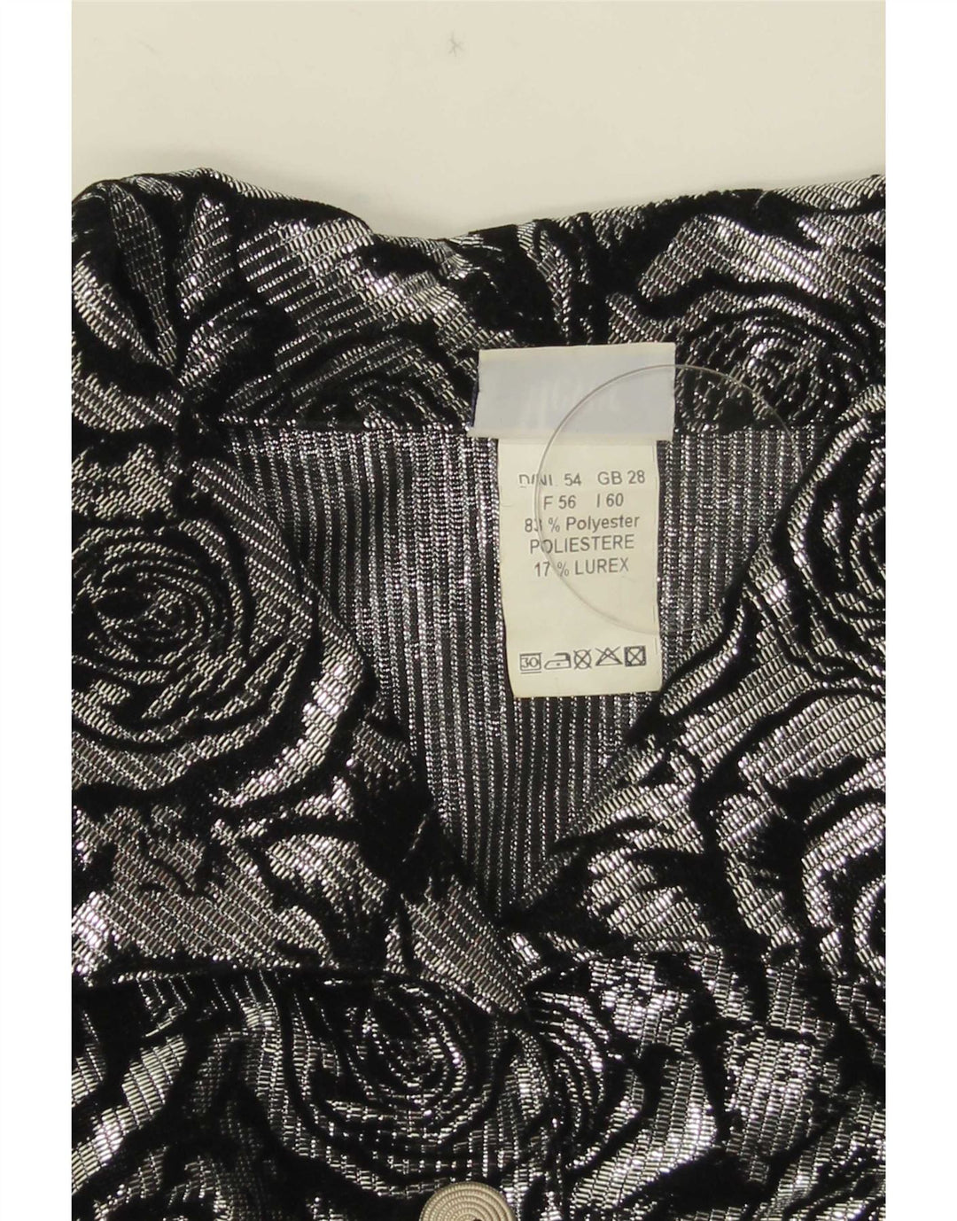 Vintage dameskjortebluse UK 28 6XL sølvblomstret polyester