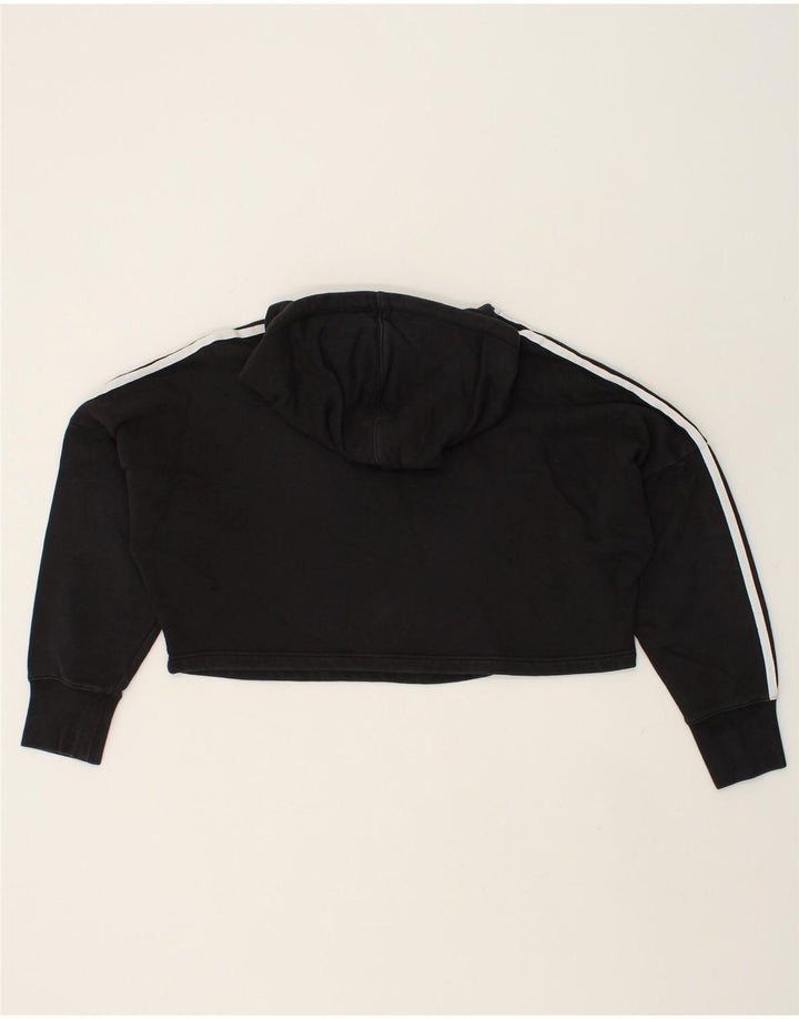 ADIDAS Womens Oversized Crop Hoodie Jumper UK 6 XS Black Cotton | Vintage Adidas | Thrift | Second-Hand Adidas | Used Clothing | Messina Hembry 