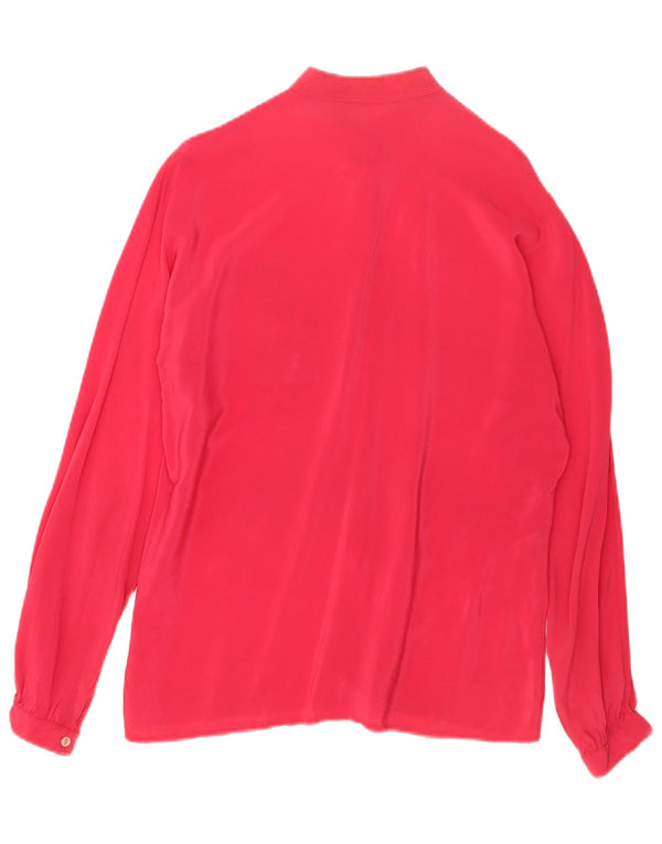Vintage kvinders grafisk skjorte bluse UK 14 Medium Pink Acetate
